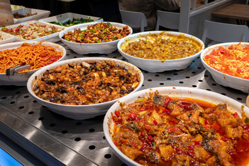 Delicious buffet in Chinese fast food restaurant
