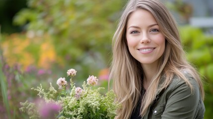 Serene Woman Enjoying Springtime Bloom in Garden