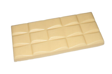 A bar of white chocolate on a white background.White milk chocolate.White chocolate background.