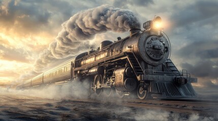 A hybrid image: steam locomotive turning into a maglev train, capturing centuries of industrial progress leading to Industry 5.0