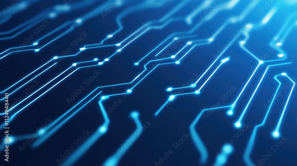 Poster abstract blue technology circuit pattern with glowing lines and dots