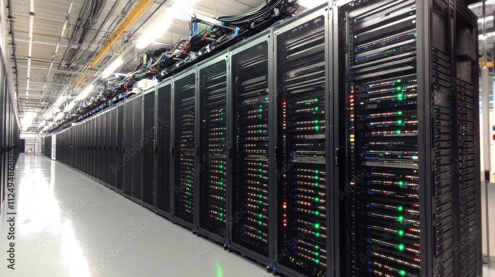 Poster data center operations high-tech facility server infrastructure modern environment technological vie