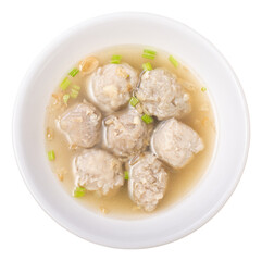 Bakso sapi, Top view Beef Meatballs with noodles one of most popular Indonesian foods