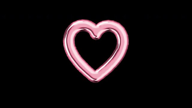 Heart frame balloon foil floating motion graphic with alpha channel. Pink balloon in heart border line animated on transparent background. Love, valentine, romance, party, celebration.