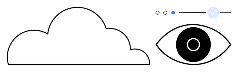 Cloud outline next to an eye icon above a loading indicator. Ideal for technology, data protection, cloud computing, internet, design projects, app integration, and user interface themes. Line