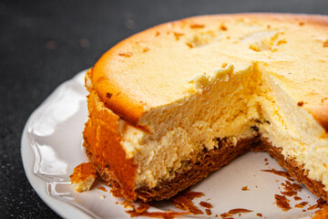 cheesecake tart sweet cheese baking tart fromage fresh tasty food dish gourmet food background on the table rustic food top view copy space