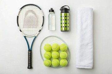 Tennis Equipment Flat Lay