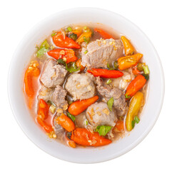 Bakso Blendi, Top view super spicy Meatballs with extra chili one of most popular Indonesian foods