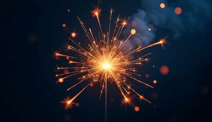 Fototapeta premium A glowing firework sparkler in mid-spark,