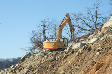 Excavator working at construction site.