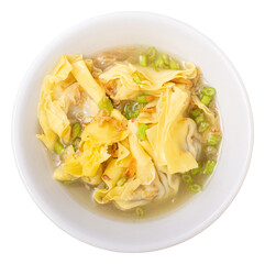 Siomay chicken dumpling with fried onions and parsley in the bowl