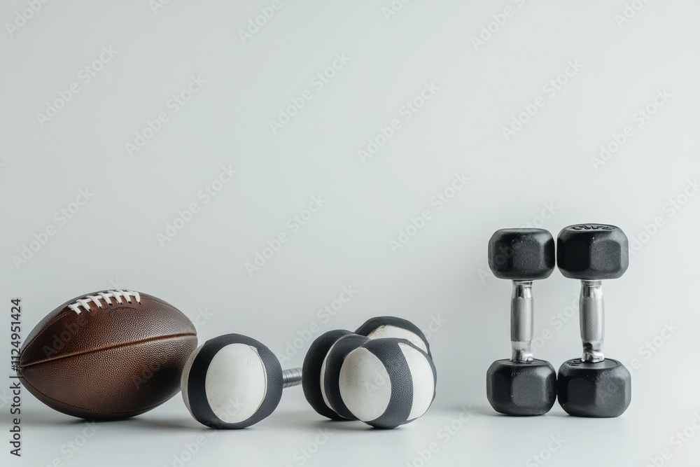 Poster different types of sports equipment are neatly arranged on a clean surface, providing a great area f
