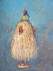Naklejka premium Original oil painting on canvas of the Chichilaki - Georgian Christmas tree