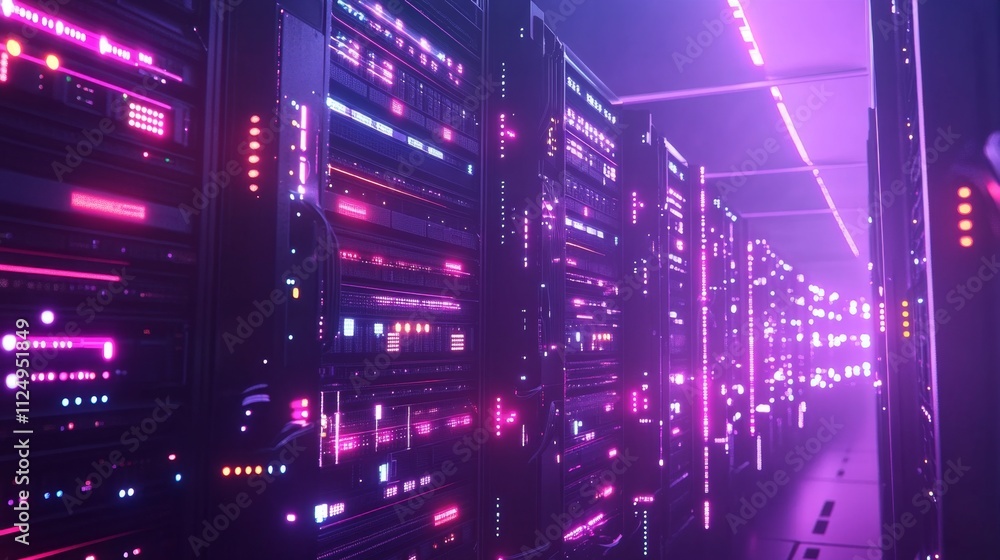 Poster data center operations high-tech facility digital infrastructure futuristic environment abstract vie