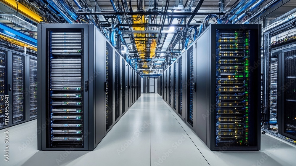 Aufkleber data center operations showcase high-tech facility digital infrastructure modern environment wide-an