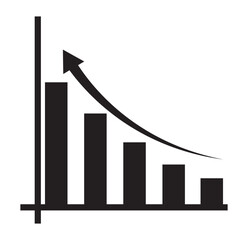 Single black arrow growing pointing up on chart graph bars icon, success graph trending upwards flat design interface infographic element for app ui ux web button, vector isolated on white background