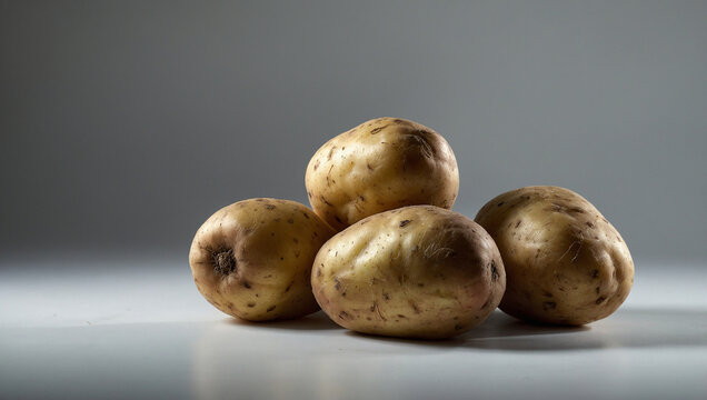 Four light brown potatoes are clustered together.

