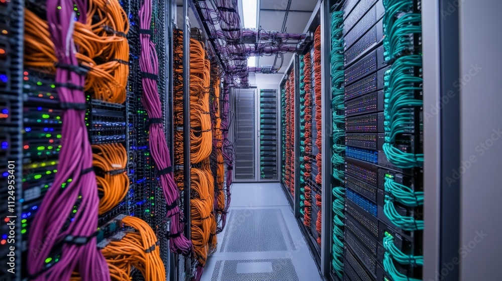 Poster data center operations technology infrastructure digital environment network organization aisle view
