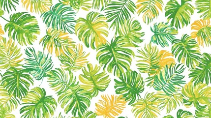 Vibrant Tropical Leaves Seamless Pattern: A Summery Green and Yellow Design