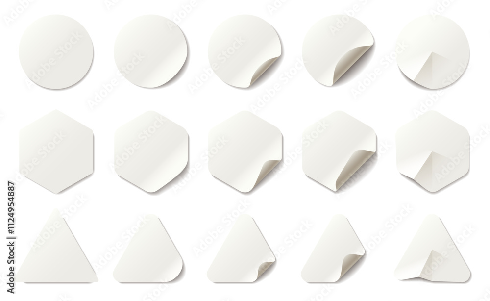 Poster paper stickers circle and square with rounded edges adhesive set icon