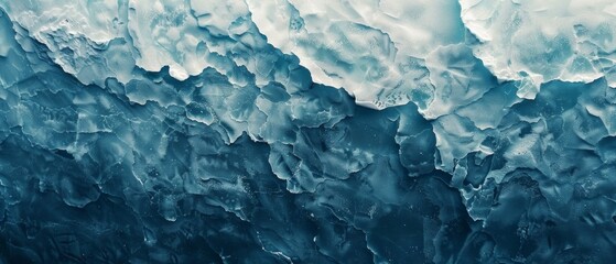 Obraz premium Abstract art of ice in dark blue and white, hinting at 3D structures and textures. Evokes beauty and tranquility of icy landscapes.