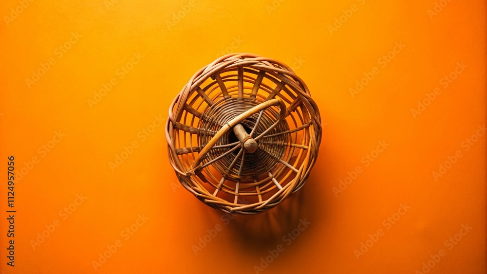 Poster captivating top view of an empty basket on a bright orange background perfect for creative projects 