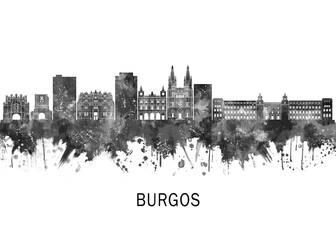 Obraz premium Burgos Spain Skyline BW, travel art illustration urban modern downtown landmarks skyscrapers artwork abstract architecture digital office home decor