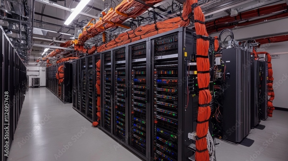 Aufkleber data center operations technology hub digital infrastructure indoor environment wide-angle view serv