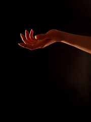 palm facing up, woman's hand