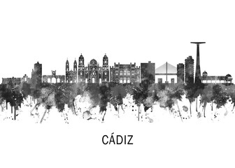 Cadiz Spain Skyline BW, travel art illustration urban modern downtown landmarks skyscrapers artwork abstract architecture digital office home decor © Towseef Dar