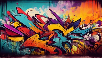 Vibrant graffiti wall creating an artistic pop art backdrop in an urban environment. Generative AI