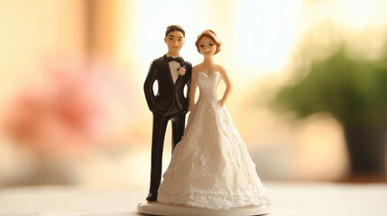 Figurine of bride and groom on a wedding cake 