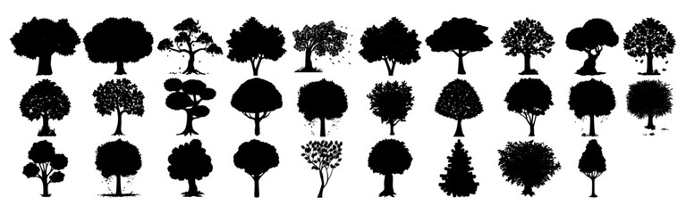 Nature Tree Silhouette Collection ,Tree Silhouette Set on White Background - Vector Art EPS