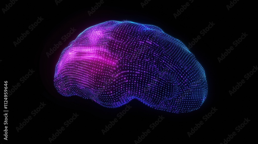 Aufkleber a glowing blue and purple grid digital brain displays advanced tech on a dark background, ready for 