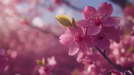 Obraz premium Close Up,Cherry Blossoms In Bloom On Branch, Spring Floral Background,Soft Pink,Dreamy