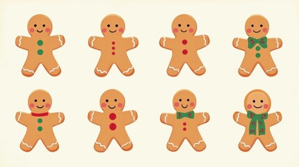 Christmas Gingerbread Man Flat Vector Flashcards