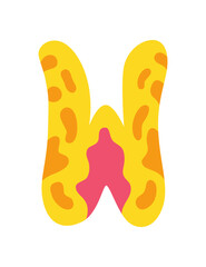 Dinosaur alphabet symbol. Letter W of English alphabet shaped as dino. Children colorful cartoon funny fictional character ABC. Vector flat icon isolated on white background