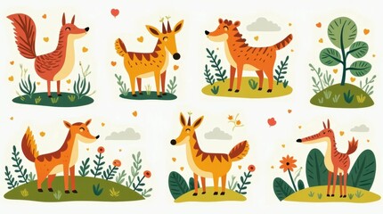 Folk Art Card Illustrations of Nature