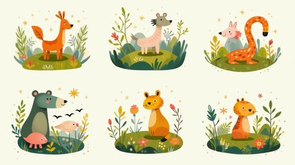 Naklejka premium Folk Art Card Illustrations of Nature