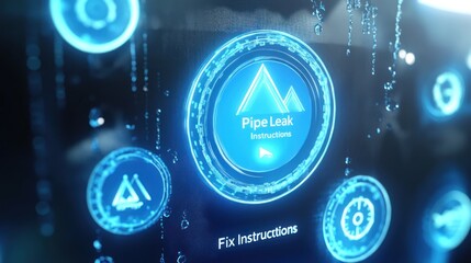The digital interface shows pipe leak instructions and repair guides