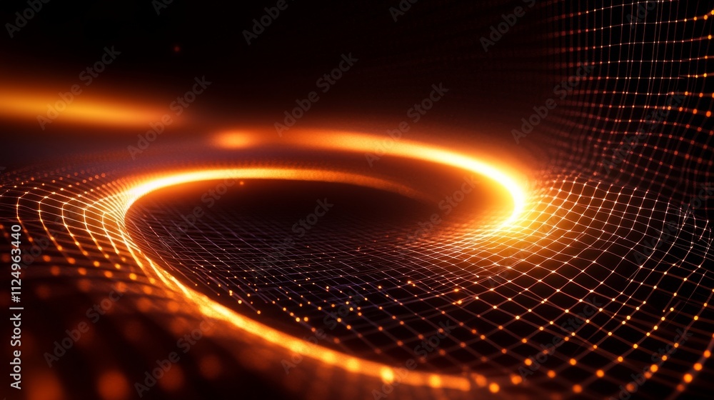 Poster futuristic glow: minimalist tech design with gridlines and particles
