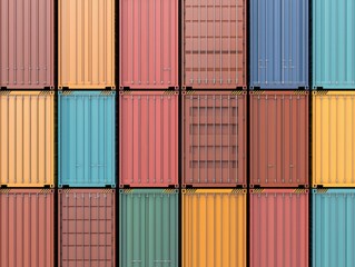 Fototapeta premium A vibrant arrangement of shipping containers in various colors, showcasing a modern industrial aesthetic.
