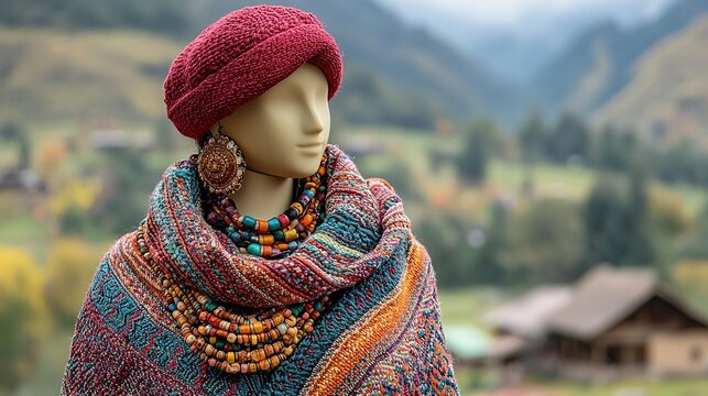 iconic himachali woolen chola on mannequin indian clothes