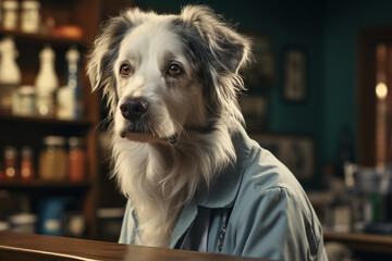 dog doctor in a medical gown, 