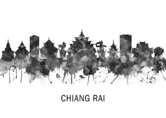 Obraz premium Chiang Rai Thailand Skyline BW, travel art illustration urban modern downtown landmarks skyscrapers artwork abstract architecture digital office home decor