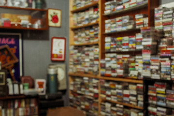 Vintage Tape Collection in Cozy Room Blurry Background