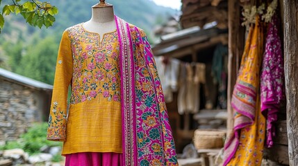  punjabi phulkari salwar kameez on mannequin indian clothes