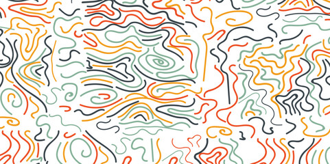 Obraz premium Colorful draw doodle line seamless pattern. color line art background.