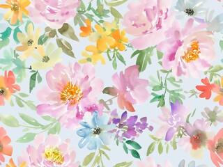 A seamless pattern of abstract dusty pink peonies and wild flowers painted in watercolor. A floral wallpaper pattern in watercolor. A botanical pattern painted in watercolor for wedding invitations