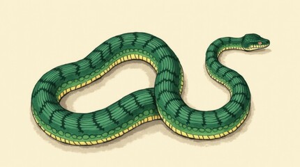 Fototapeta premium Coiled Emerald Snake Illustration